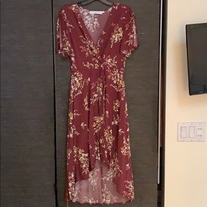 ASTR floral burgundy wrap dress